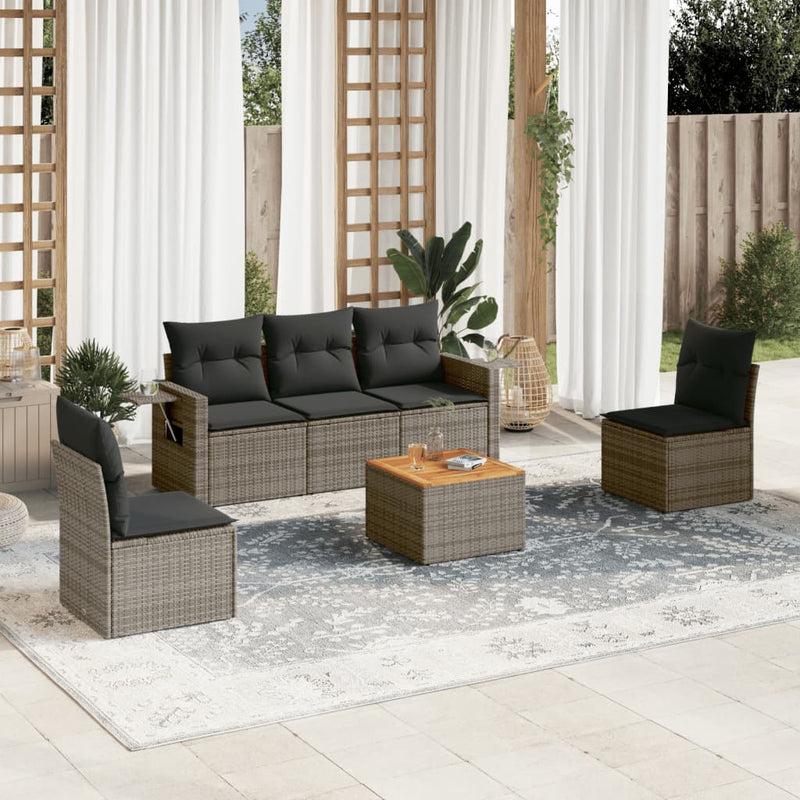 6 Piece Garden Sofa Set with Cushions Grey Poly Rattan