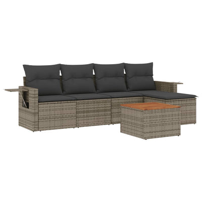 6 Piece Garden Sofa Set with Cushions Grey Poly Rattan