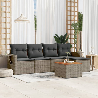 6 Piece Garden Sofa Set with Cushions Grey Poly Rattan