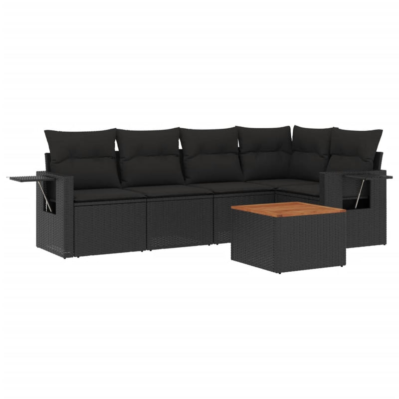 6 Piece Garden Sofa Set with Cushions Black Poly Rattan