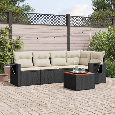 6 Piece Garden Sofa Set with Cushions Black Poly Rattan