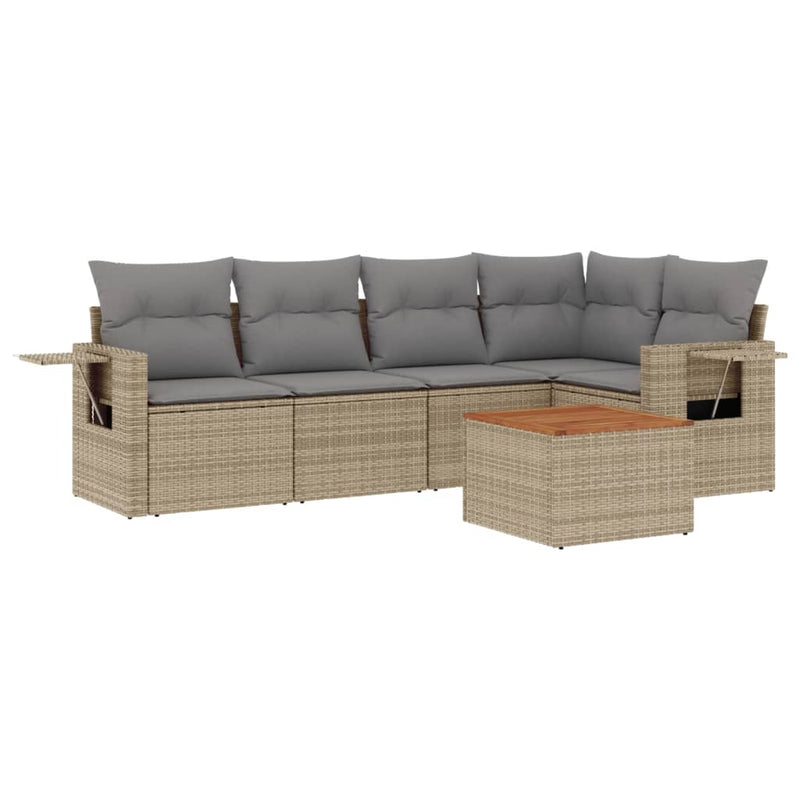 6 Piece Garden Sofa Set with Cushions Mix Beige Poly Rattan