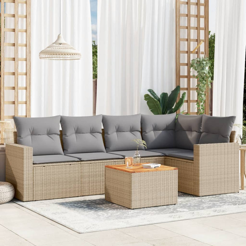 6 Piece Garden Sofa Set with Cushions Mix Beige Poly Rattan