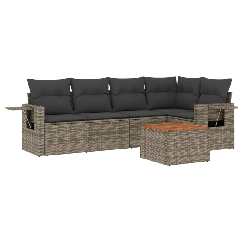 6 Piece Garden Sofa Set with Cushions Grey Poly Rattan