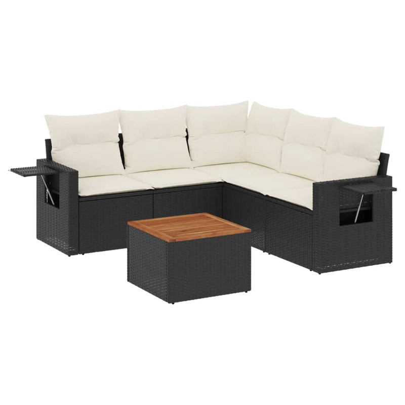 6 Piece Garden Sofa Set with Cushions Black Poly Rattan