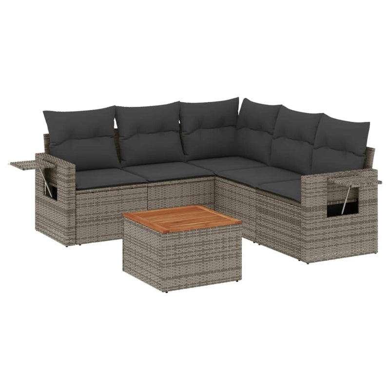 6 Piece Garden Sofa Set with Cushions Grey Poly Rattan