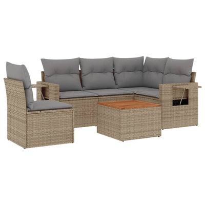 6 Piece Garden Sofa Set with Cushions Mix Beige Poly Rattan