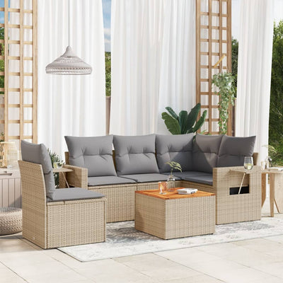 6 Piece Garden Sofa Set with Cushions Mix Beige Poly Rattan