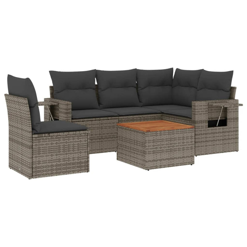 6 Piece Garden Sofa Set with Cushions Grey Poly Rattan