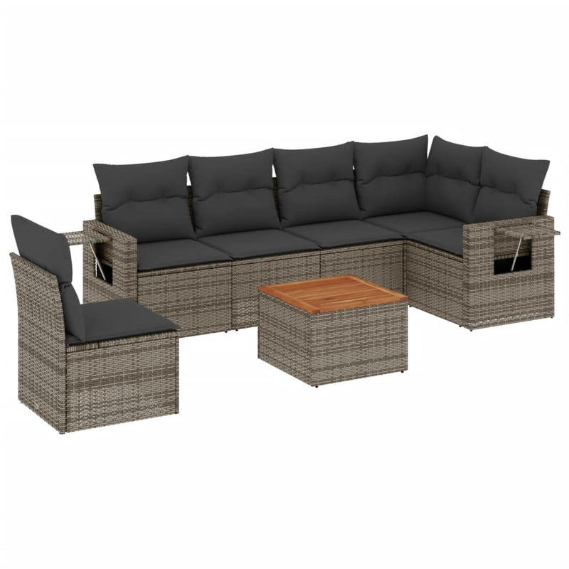 7 Piece Garden Sofa Set with Cushions Grey Poly Rattan