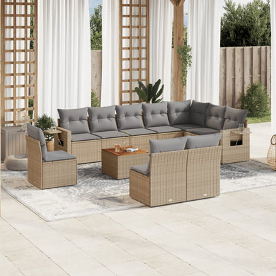 11 Piece Garden Sofa Set with Cushions Mix Beige Poly Rattan