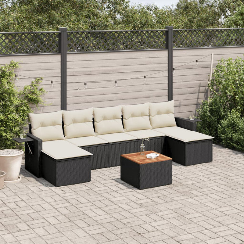 8 Piece Garden Sofa Set with Cushions Black Poly Rattan