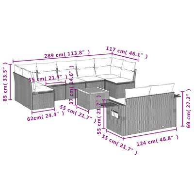 10 Piece Garden Sofa Set with Cushions Mix Beige Poly Rattan