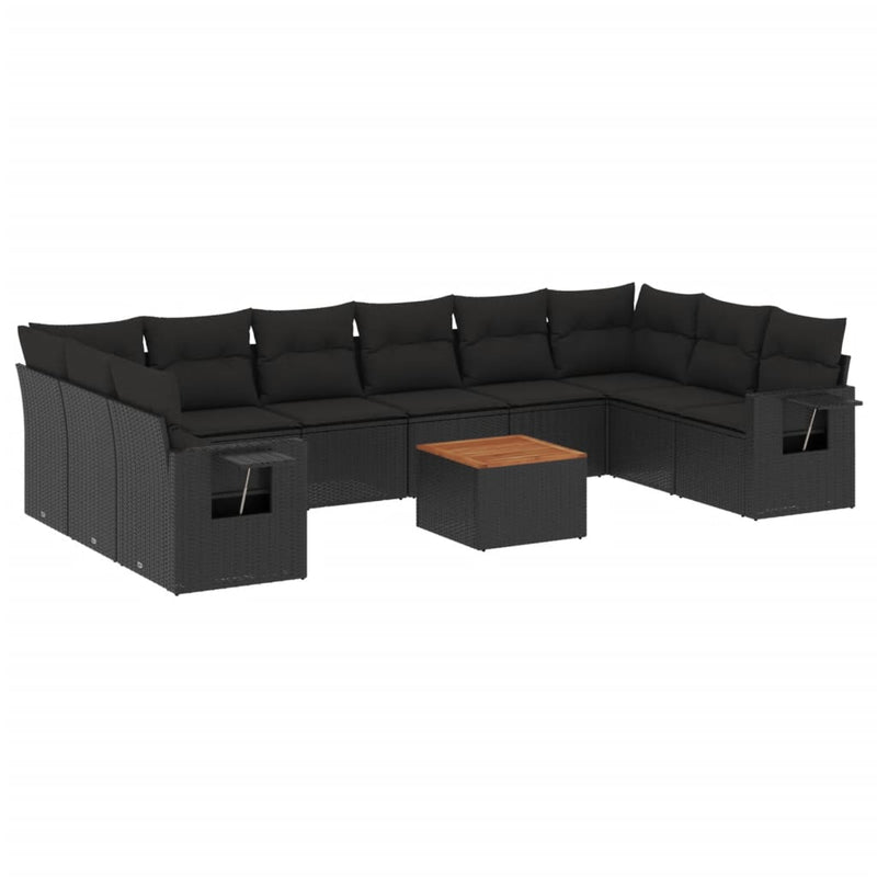 11 Piece Garden Sofa Set with Cushions Black Poly Rattan