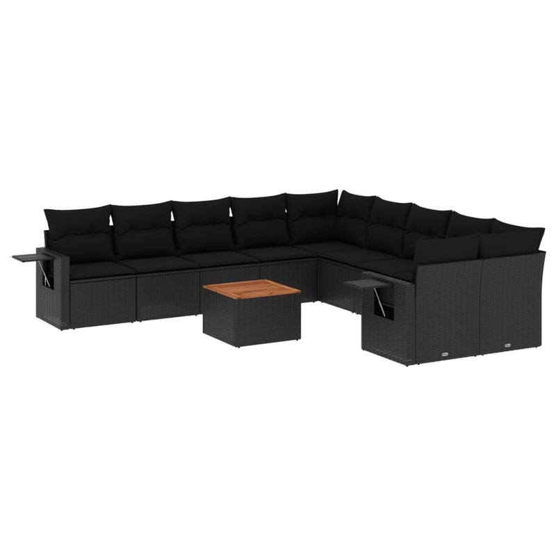 11 Piece Garden Sofa Set with Cushions Black Poly Rattan