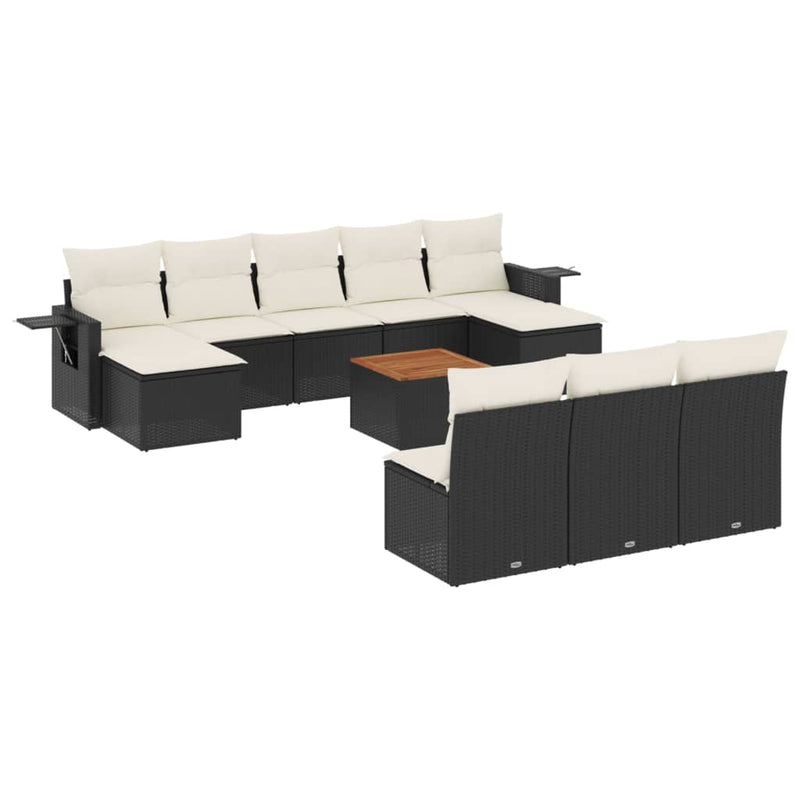 11 Piece Garden Sofa Set with Cushions Black Poly Rattan