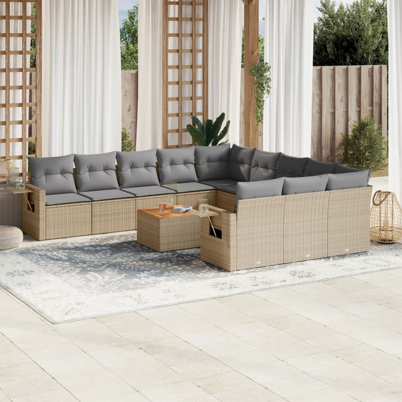 12 Piece Garden Sofa Set with Cushions Mix Beige Poly Rattan