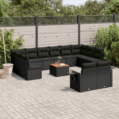 13 Piece Garden Sofa Set with Cushions Black Poly Rattan