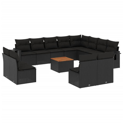 13 Piece Garden Sofa Set with Cushions Black Poly Rattan