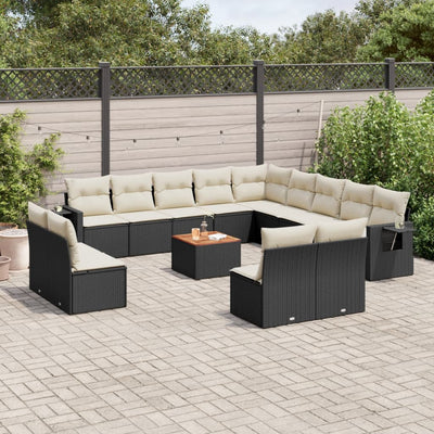 14 Piece Garden Sofa Set with Cushions Black Poly Rattan