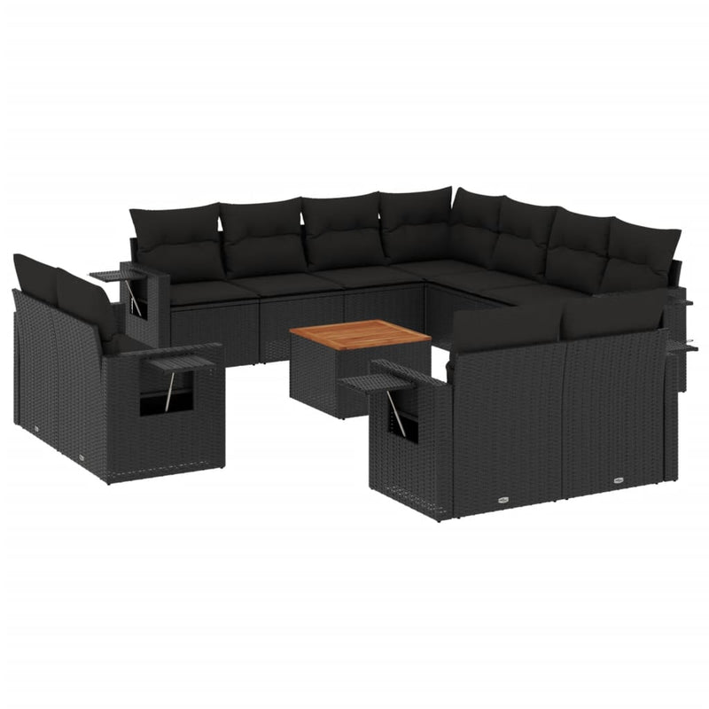 12 Piece Garden Sofa Set with Cushions Black Poly Rattan