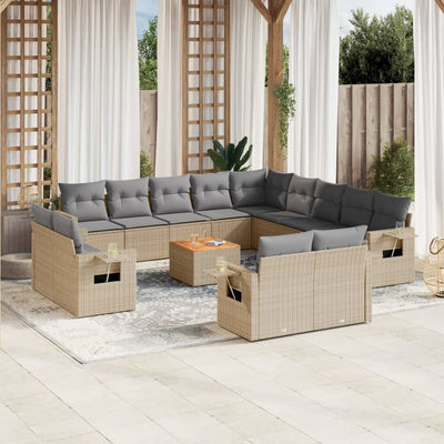 14 Piece Garden Sofa Set with Cushions Mix Beige Poly Rattan