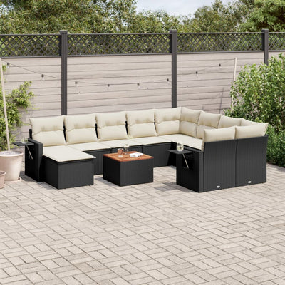 11 Piece Garden Sofa Set with Cushions Black Poly Rattan