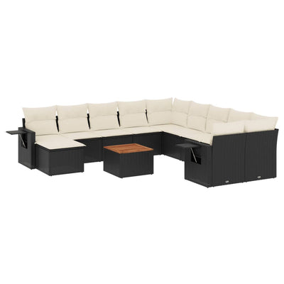 12 Piece Garden Sofa Set with Cushions Black Poly Rattan