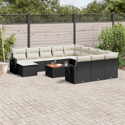 13 Piece Garden Sofa Set with Cushions Black Poly Rattan