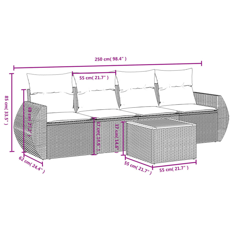 5 Piece Garden Sofa Set with Cushions Beige Poly Rattan