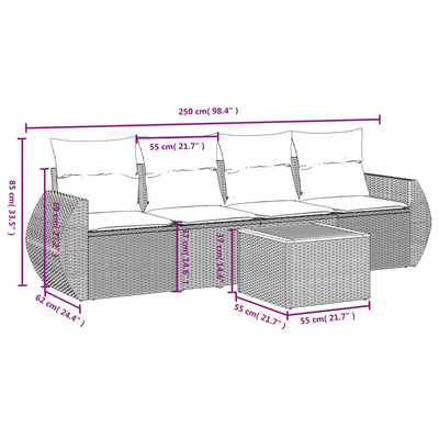 5 Piece Garden Sofa Set with Cushions Grey Poly Rattan