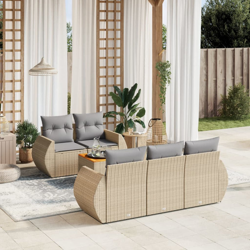 6 Piece Garden Sofa Set with Cushions Beige Poly Rattan