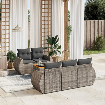 6 Piece Garden Sofa Set with Cushions Grey Poly Rattan