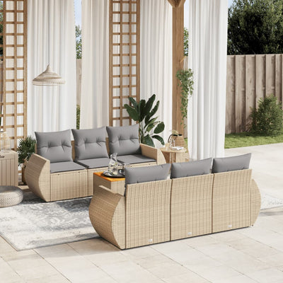 7 Piece Garden Sofa Set with Cushions Beige Poly Rattan