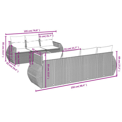 8 Piece Garden Sofa Set with Cushions Grey Poly Rattan