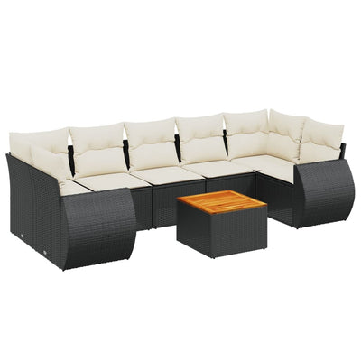 8 Piece Garden Sofa Set with Cushions Black Poly Rattan