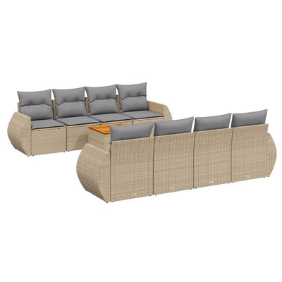 9 Piece Garden Sofa Set with Cushions Beige Poly Rattan