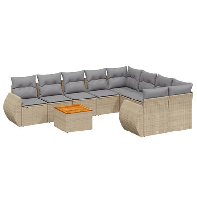 9 Piece Garden Sofa Set with Cushions Beige Poly Rattan