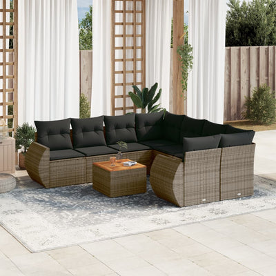 9 Piece Garden Sofa Set with Cushions Grey Poly Rattan