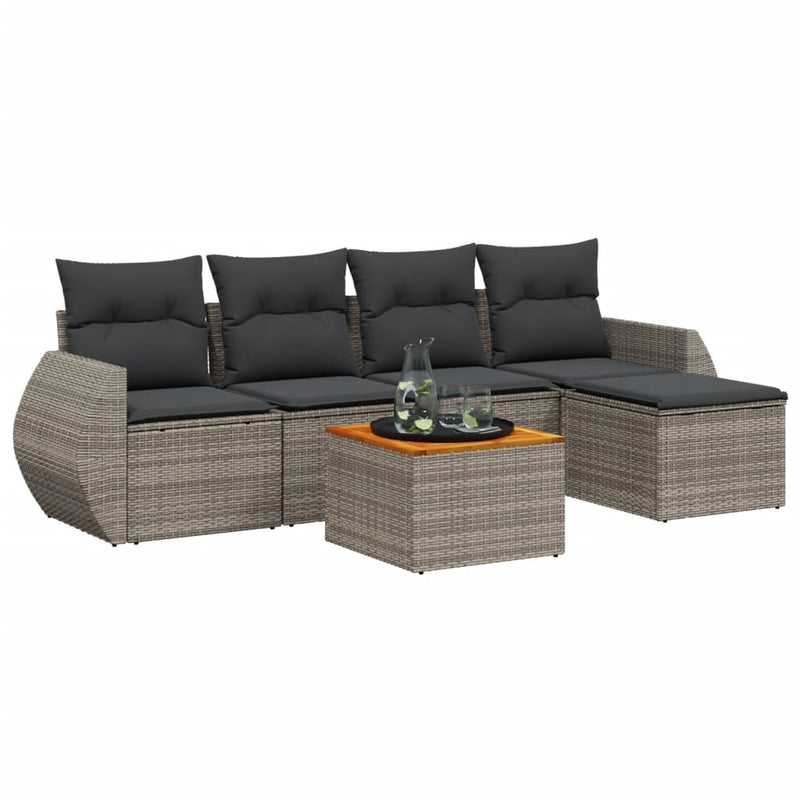 6 Piece Garden Sofa Set with Cushions Grey Poly Rattan