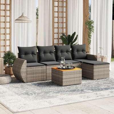 6 Piece Garden Sofa Set with Cushions Grey Poly Rattan