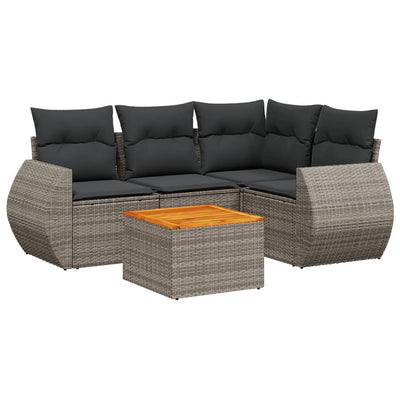 5 Piece Garden Sofa Set with Cushions Grey Poly Rattan