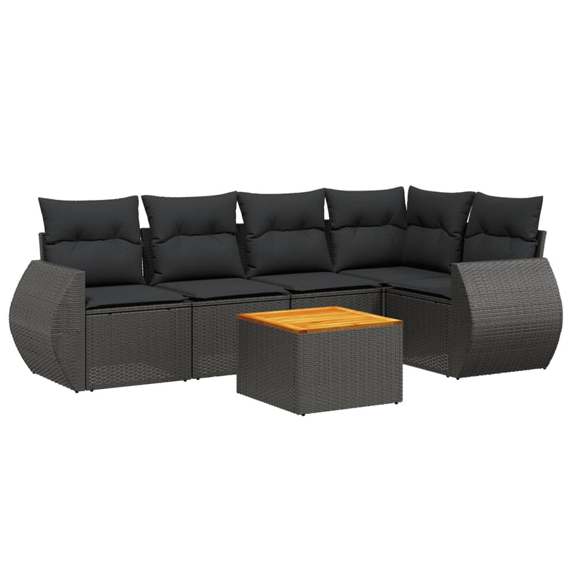 6 Piece Garden Sofa Set with Cushions Black Poly Rattan