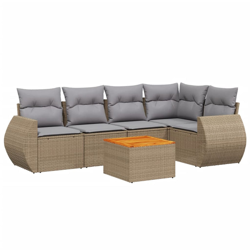 6 Piece Garden Sofa Set with Cushions Beige Poly Rattan