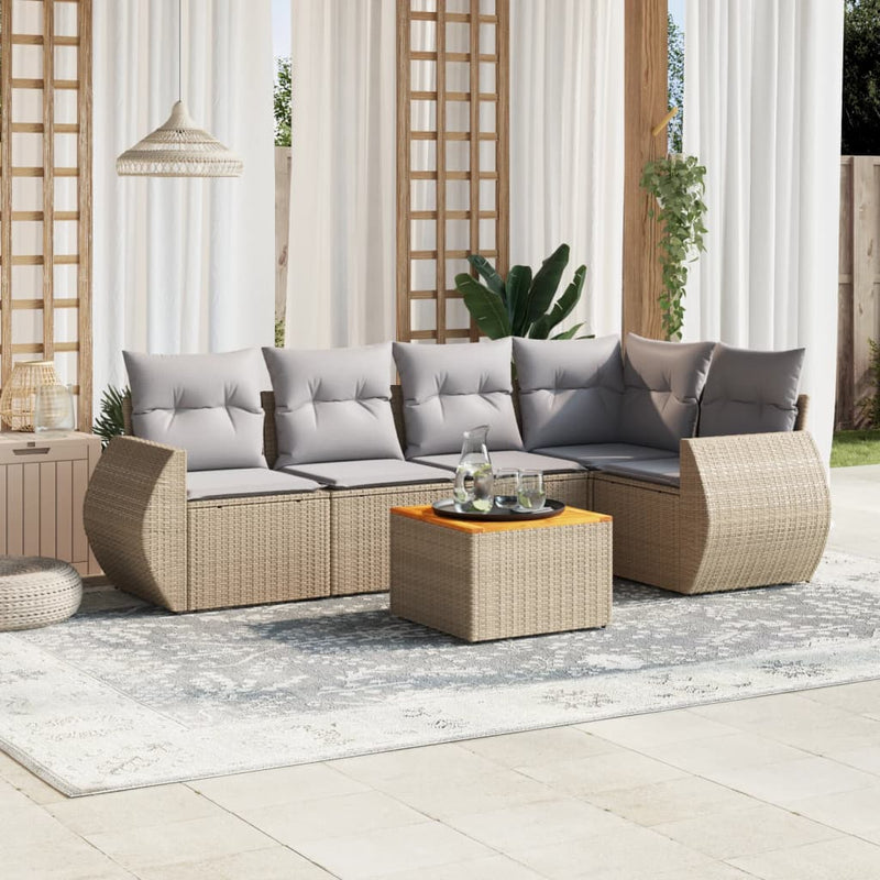 6 Piece Garden Sofa Set with Cushions Beige Poly Rattan