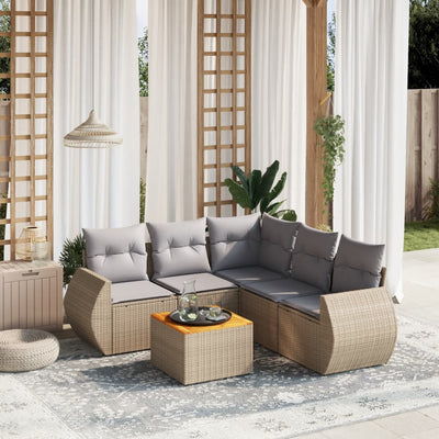 6 Piece Garden Sofa Set with Cushions Beige Poly Rattan