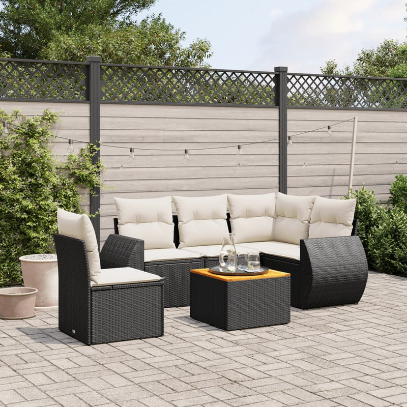 6 Piece Garden Sofa Set with Cushions Black Poly Rattan