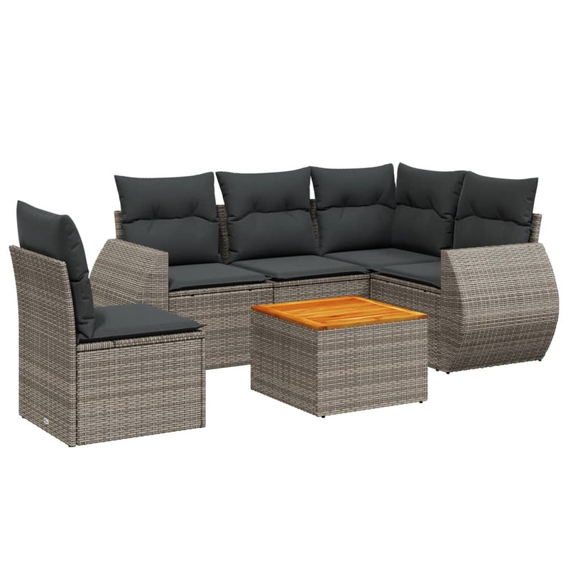 6 Piece Garden Sofa Set with Cushions Grey Poly Rattan