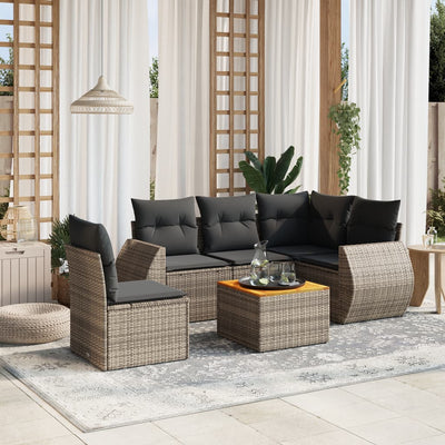 6 Piece Garden Sofa Set with Cushions Grey Poly Rattan