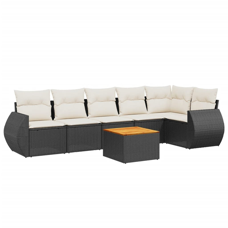 7 Piece Garden Sofa Set with Cushions Black Poly Rattan